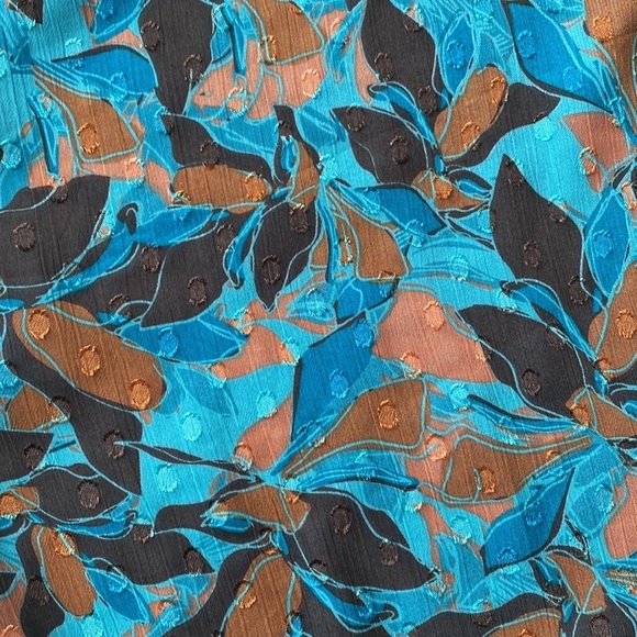 Joie V-Neck with Ruffle Puff Shoulder Long Sleeve Autumn Fall Pattern Blouse - Picture 13 of 13